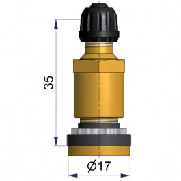 Valve TUBELESS en LAITON TR 416-S - 35 mm - pour trou de jante de Ø11,5 mm - Pression maxi à froid de 4,5 bars - Couple de serrage de 3,5 à 4,6 N.m.