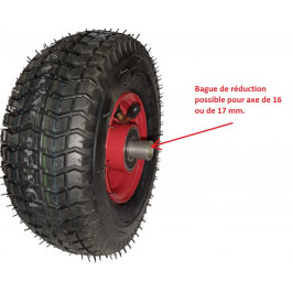 Roue complète GAZON - 9x3.50-4 TL 4PR / Jante ACIER ROUGE à moyeu roulements à billes (6204 2RS) Ø20x75 mm / Pneu KENDA K372 / Valve coudée TR87