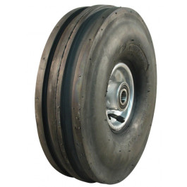 ROUE COMPLÈTE 3 BANDES DIRECTRICE - 4.00-4 TT 4PR / JTE ACIER GRISE M.RB (6204 2RS) Ø20x75 mm / PNEU DELI S-318 / VALVE COUDÉE TR87