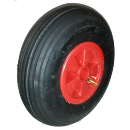 Roue complète GONFLABLE de brouette - Deli S-379 - 3.50-6 TT 4PR / Jante plastique rouge à moyeu tube lisse de Ø35x71 / CA avec valve coudée TR87