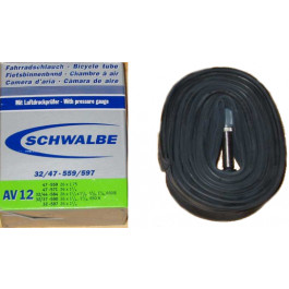 Chambre à air Schwalbe AV12 - 26x1 1/4 > 26x1.75 - [47-559/571 · 37/44-584 · 32/44-590 · 32-597] - 650x45C /35B /42B /32A /35A /42A - Valve droite Schrader (tubes)