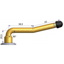 Valve vissable double coude V3.04.2 (R-1198-2) - pour chambre à air poids lourds - (A=20.5 · B=38.5 · C=43.0 · α°=90° · β°=153°)