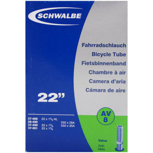 Chambre à air Schwalbe AV8 - 22x1 1/2 - 550A - 550x28A - 550x35A - [44-484  / 37-501] - Valve alu droite Schrader de 40 mm