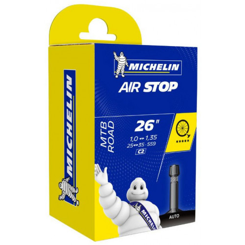 Chambre a air velo Michelin AIR STOP C2 26x1.00 26x1.35 25 559 37 559 Valve Schrader 34mm 132g