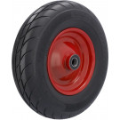 ROUE COMPLÈTE INCREVABLE TOBITYRE 4.00-8 - BANDAGE POLYURÉTHANE NOIR 85° ShA / JANTE ACIER ROUGE MOYEU ROULEMENTS à BILLES 6205 2RS Ø25x75