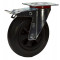 ROULETTE PIVOTANTE FREINÉE Ø160x40 AVEC ROUE à BANDAGE CAOUTCHOUC PLEIN NOIR STANDARD ET MOYEU ROULEMENT à ROULEAUX - PLATINE 4 TROUS 105x80